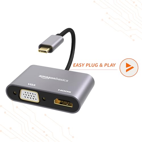 Image of Amazon Basics 4-in-1 Hub Multiport Adapter with HDMI 4K, VGA 1080P, USB 3.0, 100W USB-C PD Port for PC, MacBook, Mac mini, iMac, and Tablet