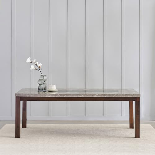 Image of Home Centre Harmony Sia Solid Wood Faux Marble Top 8-Seater Dining Set with Chairs - Grey