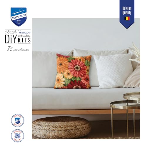 Image of Vervaco Cross Stitch Cushion Kit Summer Flowers 16 inch x 16 inch