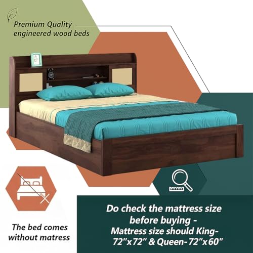 Image of FURNY Krosmo Queen Size Bed with Headboard Storage & Box Storage | Engineered Wood | Contemporary Design | Strong Bed for Bedroom & Hotel