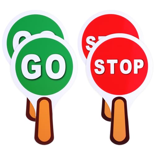 LXUEJIE 4 Pack Handheld Stop & Go Sign Lights, Double Sided Waterproof Crossing Guard With Handle, Crossing Guard Road Signs Light Sign for Students Teaching Traffic Safety(11.8 x 7.1In)