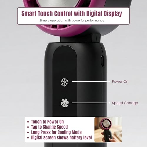 Image of One94Store X49 Portable Mini Fan (Purple) with 12000 RPM Turbo Motor, Touch Controls, 100-Speed Adjustment, 3000mAh Battery, USB Type-C Rechargeable - Compact Handheld USB Fan