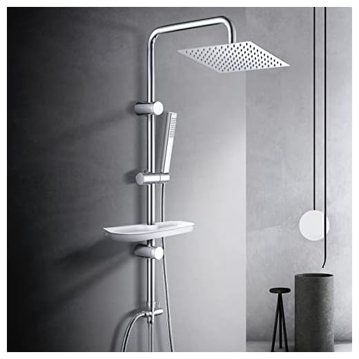 Görbach Colonna Doccia idromassaggio Colonna Doccia Acciaio Inox Senza Miscelatore Fori Muro Regolabili Asta Doccia Gruppo Doccia Colonna Con Soffione e Doccetta Porta Ogetti Mensola 20 * 20 Quadrato