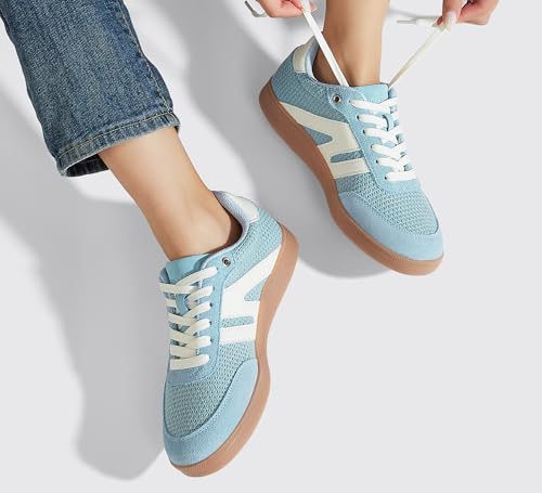 Image of LUCKY STEP Women Retro Gum Sole Fashion Sneakers | Genuine Leather Classic Tennis Skate Walking Shoes Anti Slip Trainers