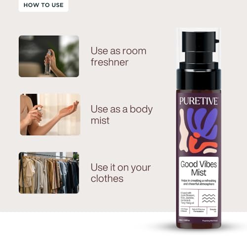 Image of PURETIVE GOOD VIBES Plant Therapy Scent Mist | Body+Linen+Room | 100% Therapeutic Scent Mist with Essential Oil | Uplifts mood & Creates a Soothing Environment | 100ml