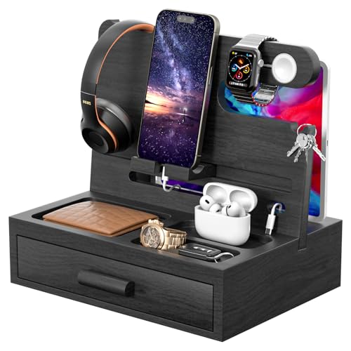 melafa365 Nightstand Organizer for Men,Phone Docking Station with Cable Management,Night Stand with Drawer,Bedside Organizer for Watches,Keys,Wallets,Gifts for Men(Black) by melafa365 - Used condition - US$30.28