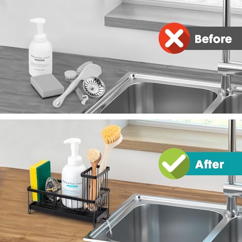 Sinnsally Sink Caddy,Kitchen Sink Tidy Organizer,Sponge Holder with Brush Holder,Washing up Caddy,Sinkware Organiser for Countertop Kitchen Storage & Organisation - Image 6