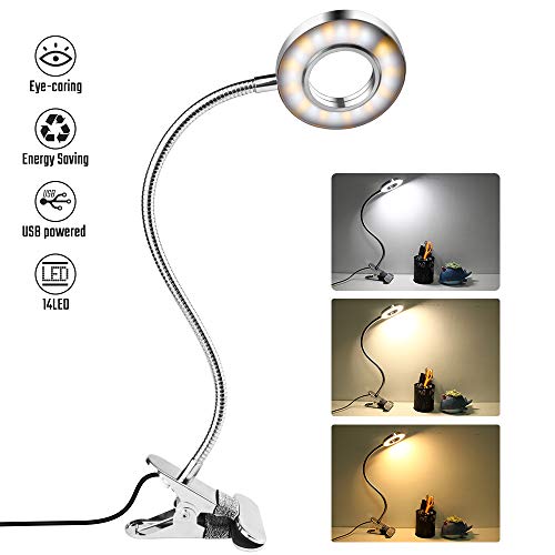 Led Clip Reading Light, 24 LEDs USB Clip on Lamp with 3 Color
