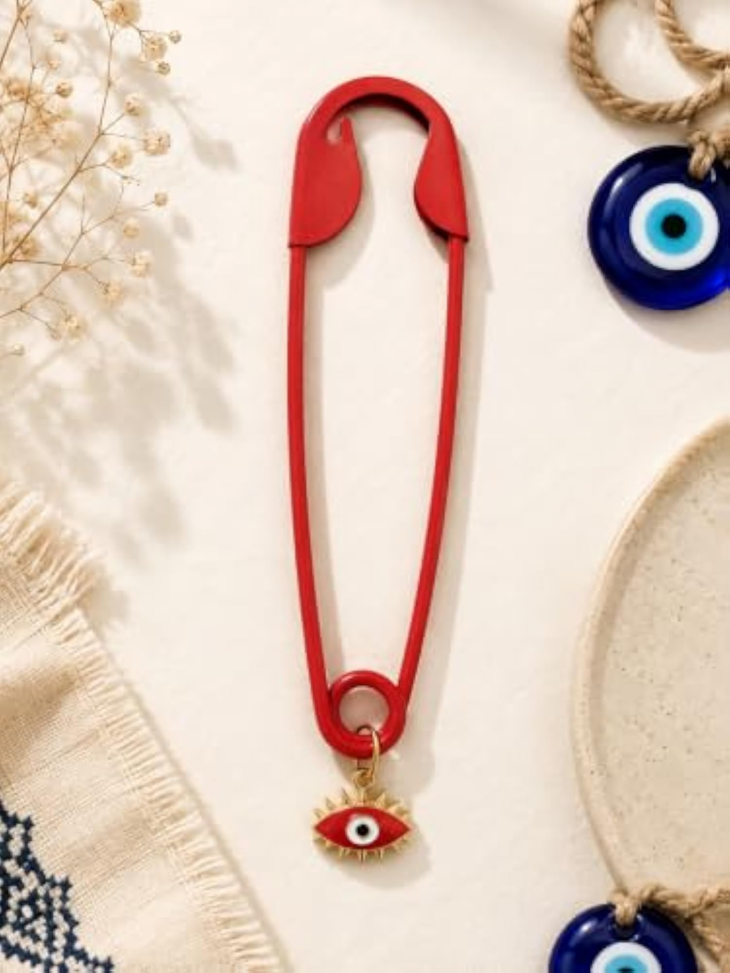 Red Evil Eye Oversized Safety Pin Hair Accessory
