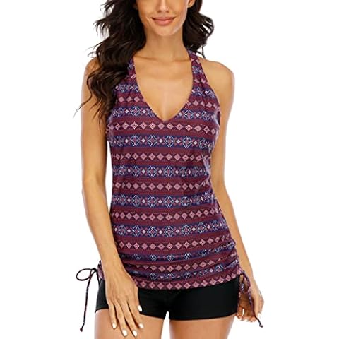Halcurt Tankini Mujer Plunge Boyshorts, Púrpura/Tribal Cover