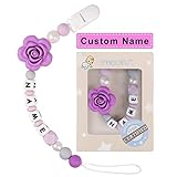 Pacifier Clip Personalized Name TYRY.HU Girls Binky Holder Baby Silicone Paci (Purple Rose)