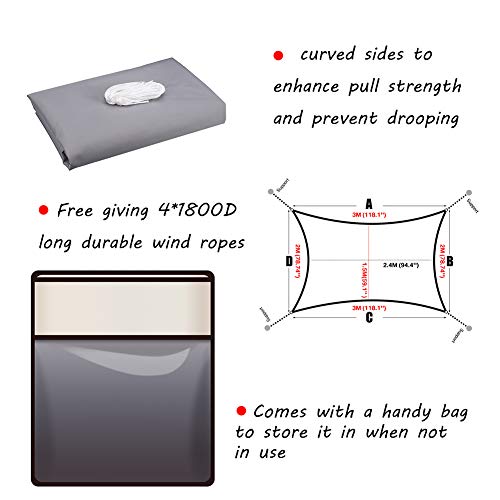 HEYOMART Sun Shade Sail 2m x 3m Rectangle Shade Sails Waterproof Outdoor Garden Patio Party Sunscreen Awning Canopy 98% UV Block With Free Rope, Grey