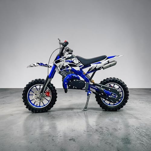 Image of Amaze ZR Super 50cc Petrol Dirt Bike for Kids | 2 Stroke Mini Off Road Bike | Dual Start | Disc Brake | Rear Suspension | Max Speed 45 km /h | Kids Mini Motorcycle (Multicolor Chassis) (Blue)