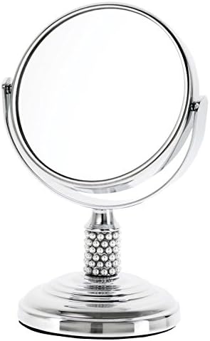 Danielle Enterprises Chrome Mini Mirror with Pearl Studded Stem, 4X Magnification, Chrome/Pearl