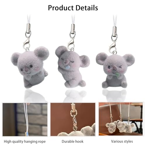 Image of 3 Pieces Phone Charm, Cute Fluffy Koala, Kawaii Charms for Phone Case, Bag Charms for Handbags, Phone Accessories for Girls Keychain, Good Luck Lanyard for Women
