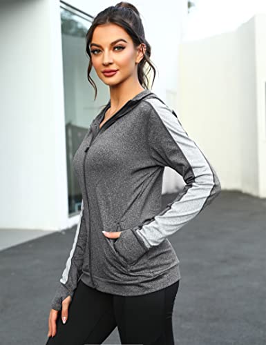 Wayleb Womens Zip Up Hoodie Sports Jacket, Ladies Hoodies Long Sleeve Gym Tops Hooded Sweatshirt for Women, Running Jacket Workout Coat with Pockets and Thumb Holes - Image 5