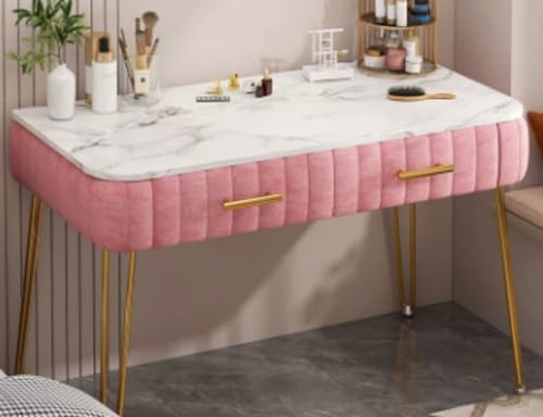 JoyeeLii メイクアップドレッシングテーブル、引き出し収納、モダンなライティングデスク、テーブル、大容量収納、ローテーブル、省スペース、プリンセススタイルの寝室ファッション (ピンク,100*40*75CM)