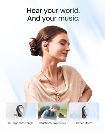 Image of SHOKZ OpenFit Air 2, Open Earbuds, Black, Water Resistant, Secure Earhooks