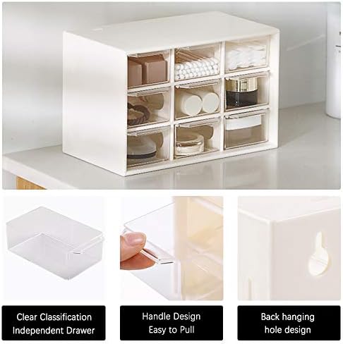 SITAKE Mini Plastic Desktop Organizer with 9 Drawers, Small Storage Drawers Box for Cosmetic Makeup Office Stationary Supplies DIY Crafts Jewelry Mini Parts Storage Unit(Pink)