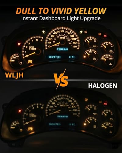 Image of WLJH Yellow T10 194 LED Bulbs with PC194 Twist Socket for Dash Cluster | 3030 SMD, Dimmable, Direct Fit, Amber, PC195 PC161 PC168, Instrument Panel Light, Gauge Light, 1:1 Size Design, 6-Pack