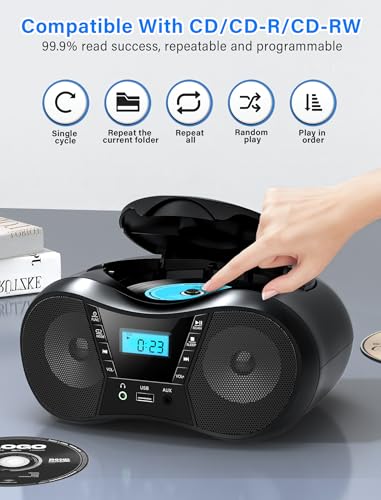 image for Greadio Boombox Portable CD Players for Home with Bluetooth, Boom Box 