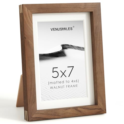 Image of 5x7 Picture Frame, USA-Sourced Natural Walnut Wood Photo Collage Frame with HD Tempered Glass, Modern Simple 5 x 7 Wooden Frame Matted to 4x6, Gallery Wall Frames for Art, Wall or Tabletop Display