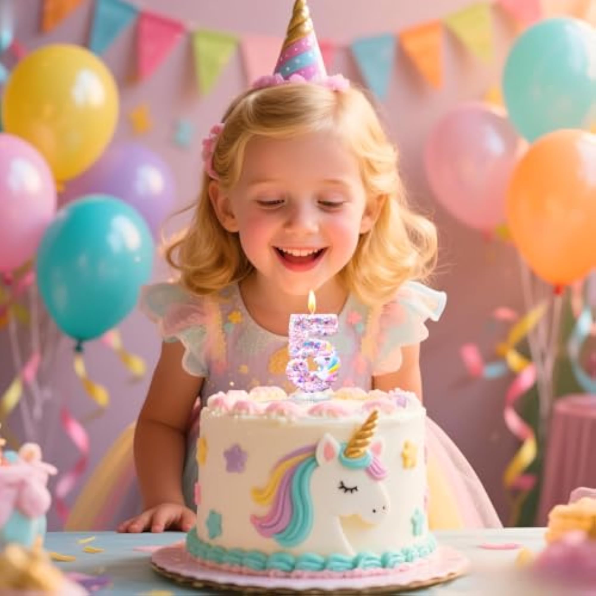 Unicorn Birthday Candle, 3D Pink Glitter Design