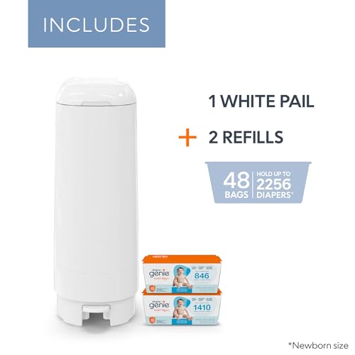 Image of Diaper Genie Signature Gift Set | Includes Easy Roll Refill with 48 Bags | Holds Up to 2256 Newborn Diapers, Plastic