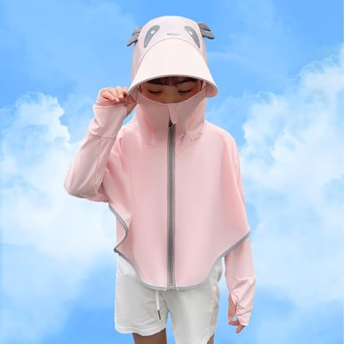 Kids Girls Boys Bat Wing Sun Jacket Splicing Visor Hat Lightweight Sunshirt Long Sleeve Thumbhole Jackets2