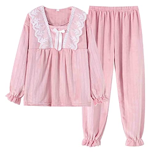 NDLXMM Familie Pyjamas Pyjamas Home Kleidung Zwei Sätze von Pyjamas Lounge Anzug Frauen Pyjama Sets Herbst und Winter Pyjama Frauen Frühling und Herbst Koralle Samt Pyjamas Langarm Schöner Sommer Cover