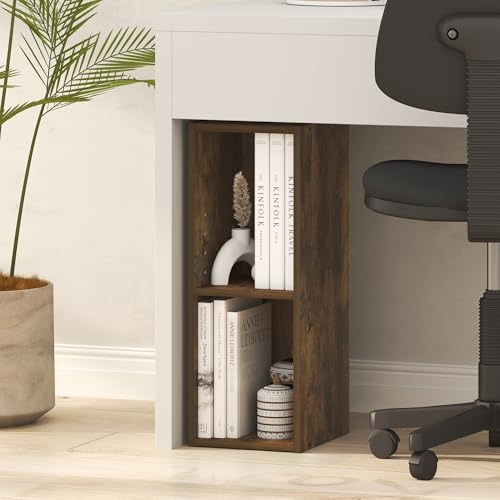 Image of Furinno Fulda Book Shelf, 2-Tier Narrow Bookshelf, Bookcase with 8-in Width Storage Shelf, 9.3 x 7.9 x 21.2, for Living Room, Bedroom, Home Office, Amber Pine