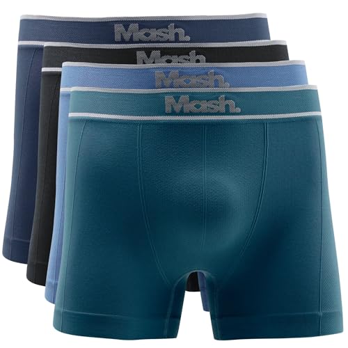MASH Kit 4 Cuecas Boxer Poliamida Microfibra Sem Costura Box Masculina Adulto, 1 Azul Diesel - 1 Azul Jeans Escuro - 1 Marinho - 1 Preto, G