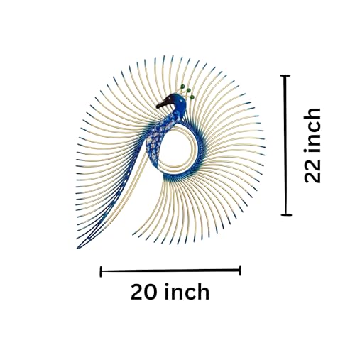 Image of SNS DECOR Alluring Metal Peacock Wall Art Decorations | Perfect 3D Wall Sculpture For Living Room, Bedroom, Drawing Room & Office-Blue Finish (Medium-20x22inch)