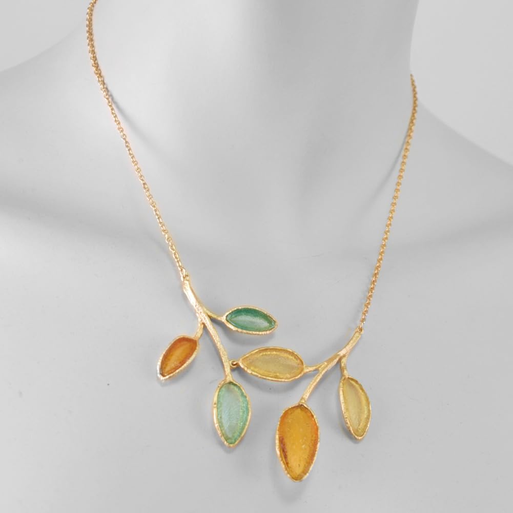 American Handmade Cast Artisan Glass & Gold-Plated Autumn Leaves Necklace