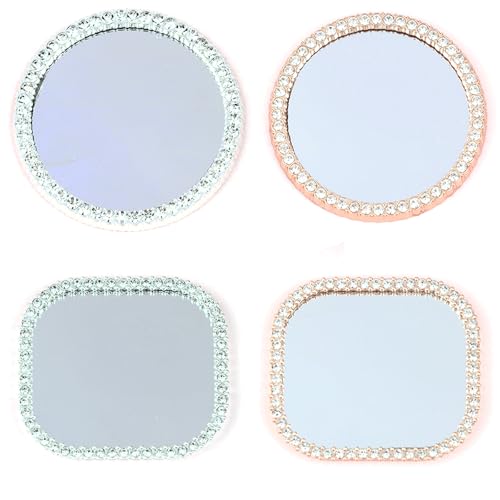 Image of 4PCS Square Phone Mirrors, Round Rhinestone Stick-On Mirror with Adhesive Tape, Silver & Gold Glitter Mirror for Cellphone Case Decoration for Women Makeup & Selfies