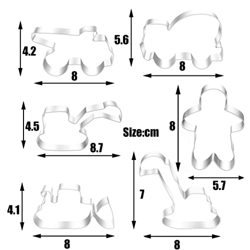 Mrcookie 6Pcs Truck&Excavator Cookie Cutters Set, Stainless Steel Sandwiches Cutter Shapes Biscuit Mold Cookie Cutter For Kids, Sturdy Cutters For Cookies, Sandwiches, Biscuits #TOP2