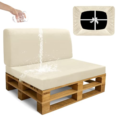SYLC Impermeable Housse Coussin Palette Exterieur, Velours Housse Assise Salon De Jardin Élastique, Housses pour Meubles en Palettes Europe (Beige,2 PCS(1...
