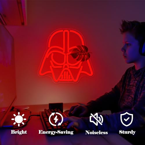 Image of Alien Mask Neon Sign Dimmable Helmet Neon Light Sign Game LED Sign Wars gaming Light Up Sign gamer Neon Lights for Bedroom Man Cave Gamer Gift