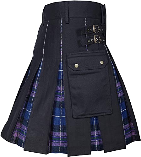 Saia masculina Kilt utilitária xadrez cor contrastante escocesa férias homem saia plissada para home
