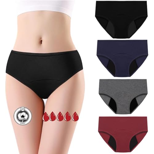 flintronic menstrosor underkläder dam, menstruation kalsonger, bomull menstrosor, postpartum trosor, läckagesäker menstruation trosor, Röd + grå + svart + blå, M