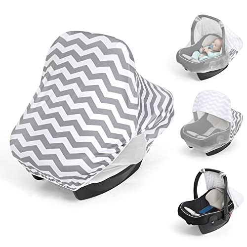 Image of Car Seat Covers for Babies - Infant Car Seat Cover with Privacy Sun Shade & Bug Net - 2-in-1 Baby Carseat Canopy for Newborn Girls Boys Universal Fit