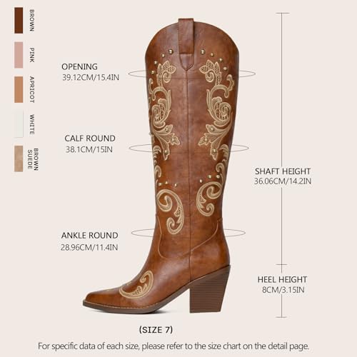 Image of Western Cowboy Boots for Women Knee High Cowgirl Boots with Classic Embroidered, Pointed Toe Chunky Heel Fashion Retro Classic Pull On Tall Boot Women Fall Winter