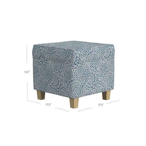 Image of HomePop 18 inch Classic Square Storage Ottoman - Blue & Cream Modern Floral