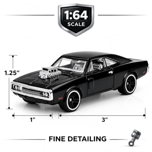 Image of Diecast Charger 1:64 Model Metal Car | Alloy Body Collectible Mini Car with Smooth Wheels | Realistic Display Model & Racing Toy for Kids, Adults & Collectors (Black)