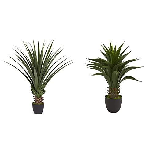 Nearly Natural 4' Spiked Agave Plant (Green) and 28" Agave Artificial Plant (Green) Bundle