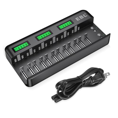 EBL 12+2 Bay Universal Rechargeable Battery Charger for AA AAA C D 9V Ni-MH Ni-CD Batteries & 9V Rechargeable Batteries (AC Power Supply)