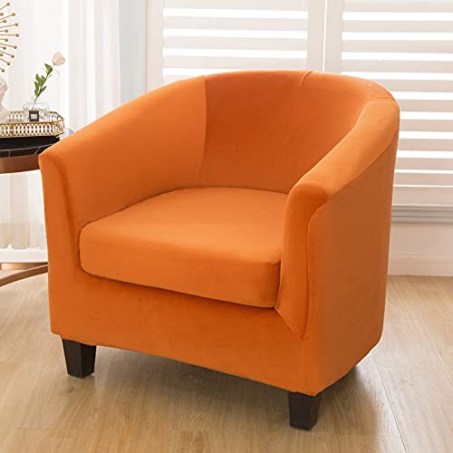 Club Chair Slipcover With Cushion Cover, 2 Pcs Velvet Tub Chair Cover,Removable High Stretch Soft Sofa Cover Armchair,Skid Resistance Furniture Protector For Bar Counter Living Room (Orange) #TOP7