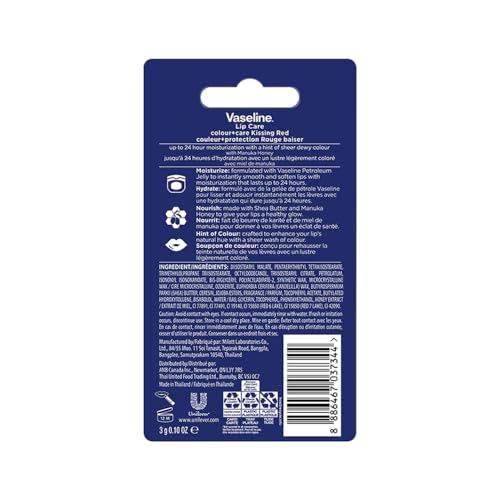 Image of Vaseline Lip Care | Colour+Care Kissing Red Tinted Lip Balm Stick | up to 24Hr* moisturization | with manuka honey | 3g