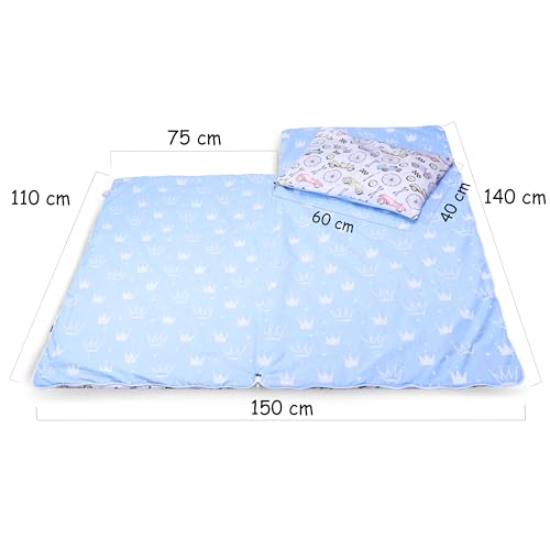 PinkZebra-Kinder-Schlafsack-140-x-75-cm-Kissenbezug-60-x-40-cm-fur-Madchen-Schlafsack-mit-Baumwoll-Bezug-Kissenbezug-mit-Doppelter-Reisverschluss-Ideal-fur-Kindertagesstatte-Kindergarten