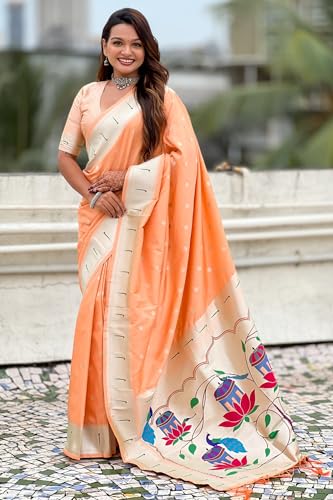 Image of SGF11 Women's Paithani Soft Lichi Silk Kanjivaram Sarees With Blouse Piece